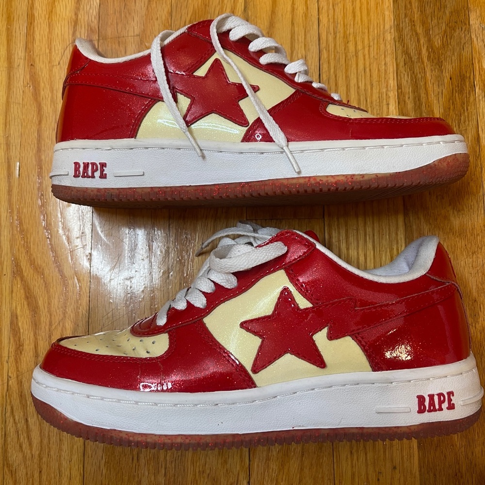 Bape Red & Yellow Glitter Bapestas 6.5 - Picture 2 of 10